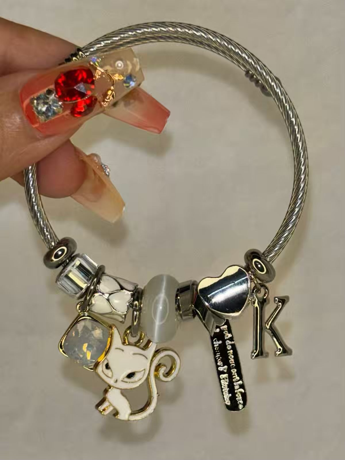 Pandora Charms White Fox Bracelet With Customised Initial  ( Silver )