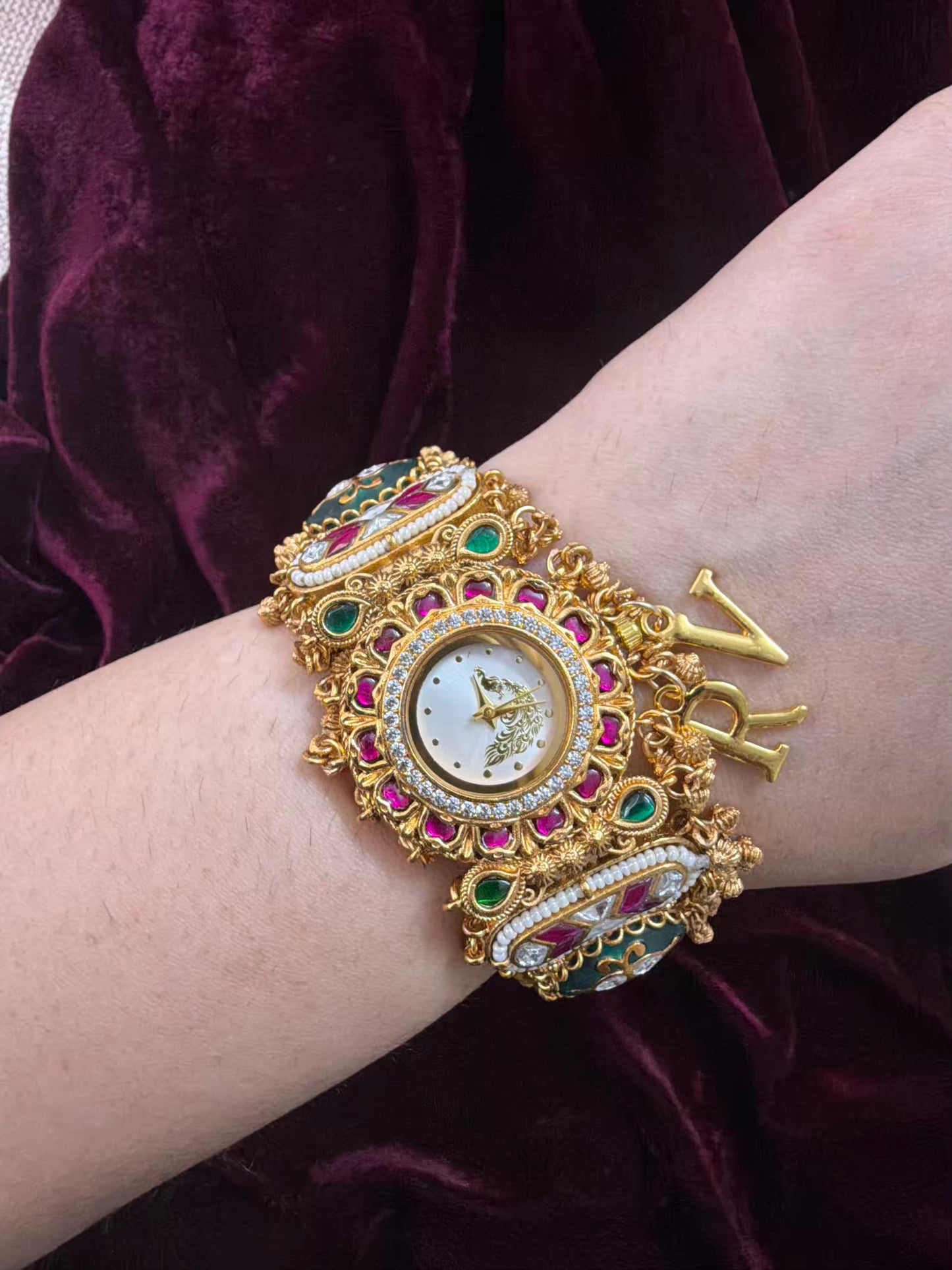 White Peacock Dial  Maharani Kundan Watch Design Heritage Bracelet