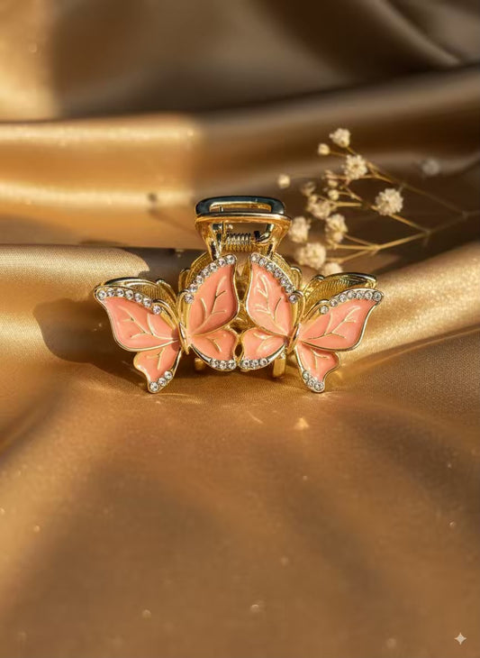Pink Butterflies Premium Claw Clip - Stainless Steel