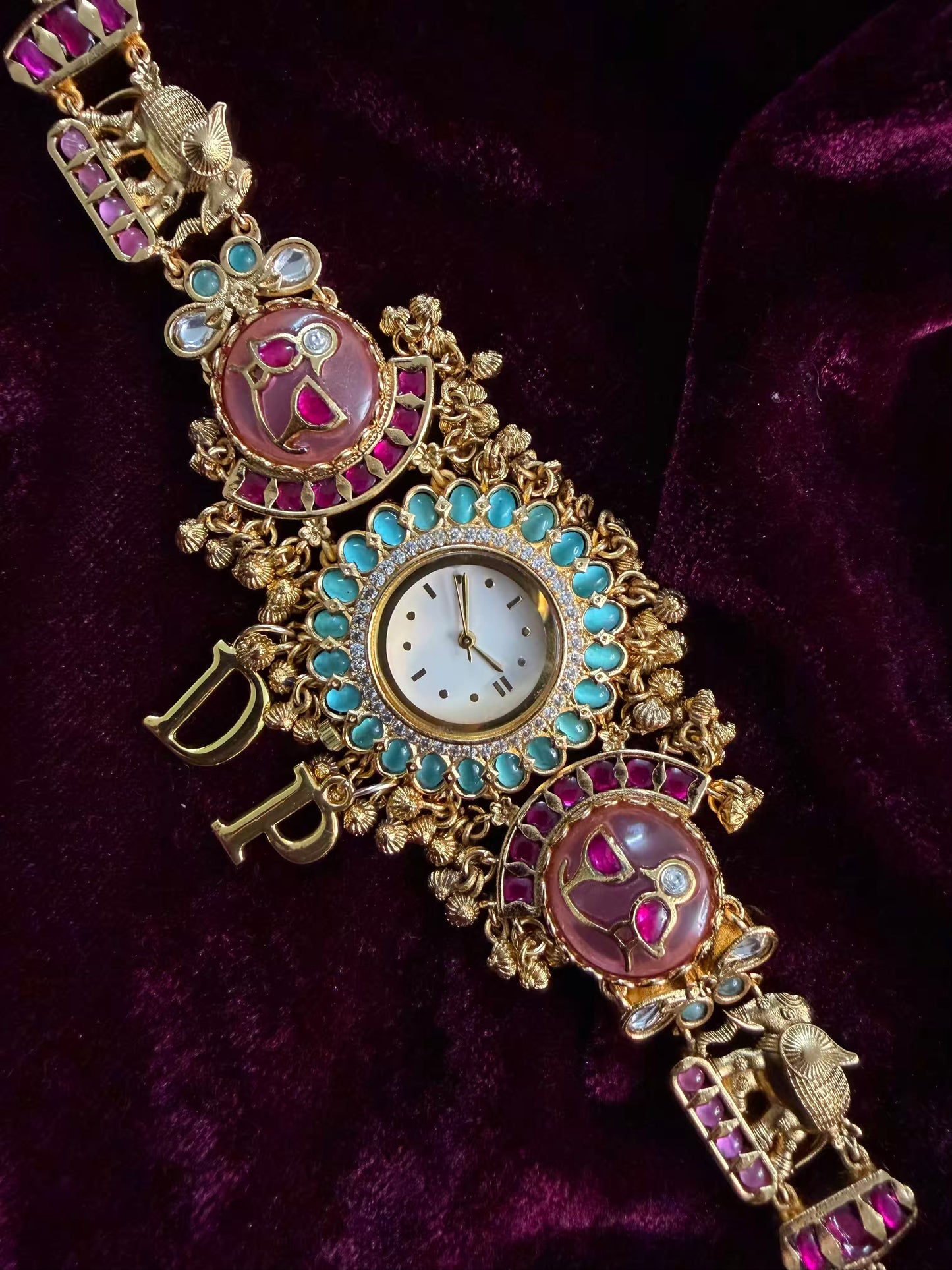 Rose Pink Blue Dial Maharani Watch Design Heritage Bracelet