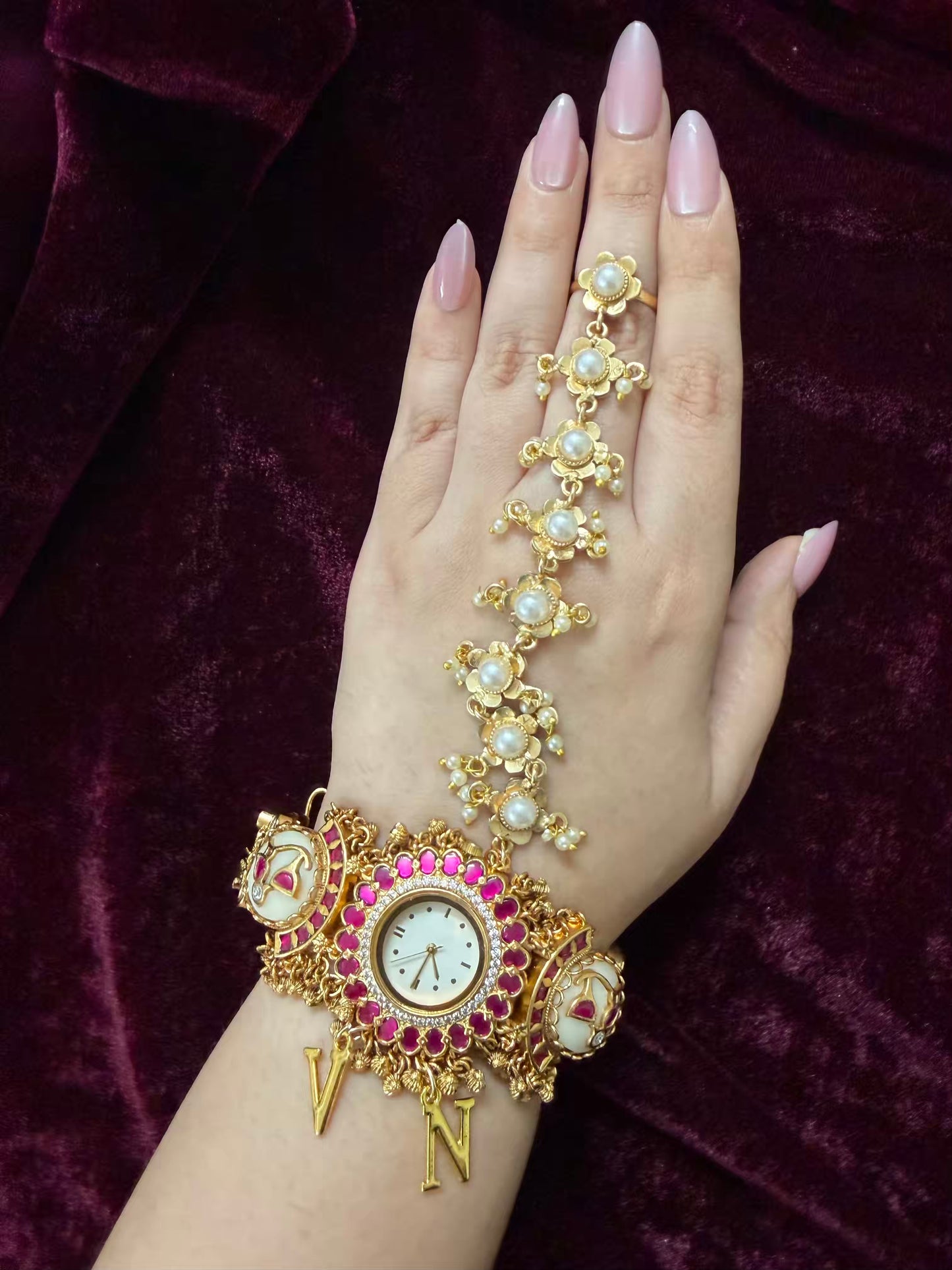 White Pearl Maharani Watch Design Phool Heritage Bracelet h