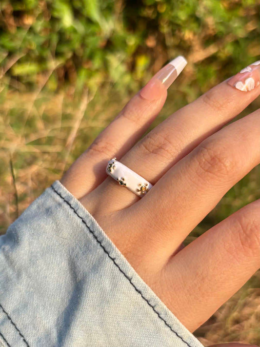 White Stars Thick Band Ring - Adjustable