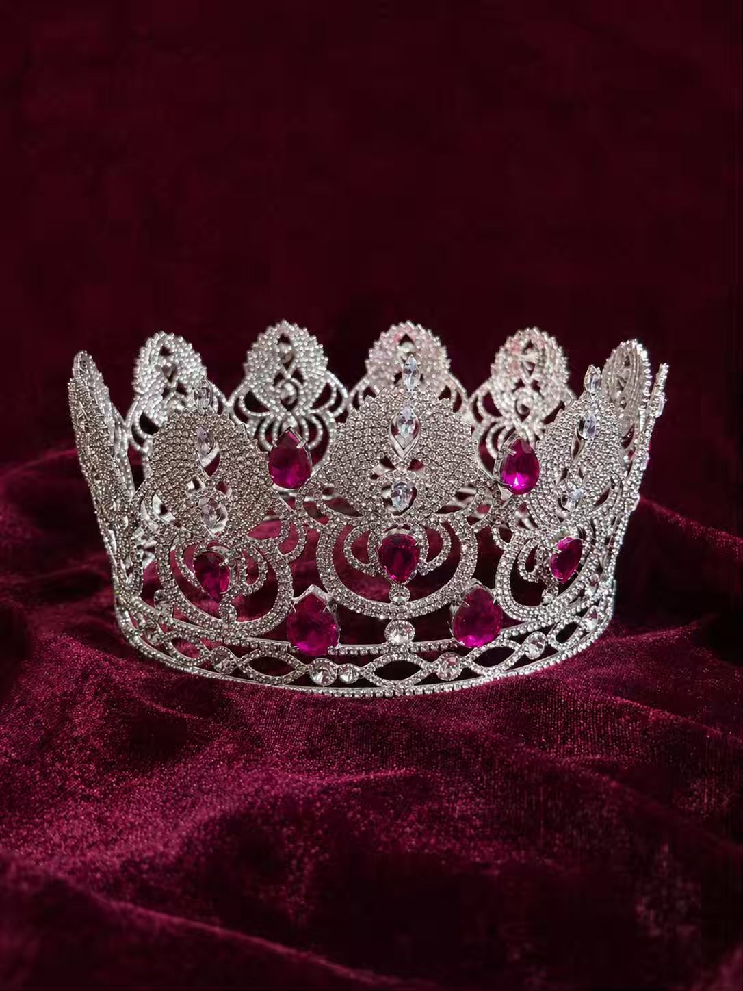 Pink Ruby Queen Crown - Silver Plated