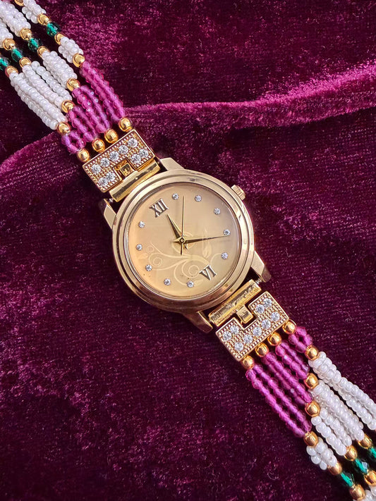 Gold Dial Royal Pink Maharani Watch Design Heritage Bracelet