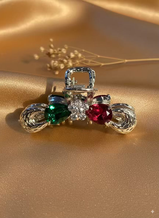 Rubies and Emerald Minimalist Premium Claw Clip - Silver Plated