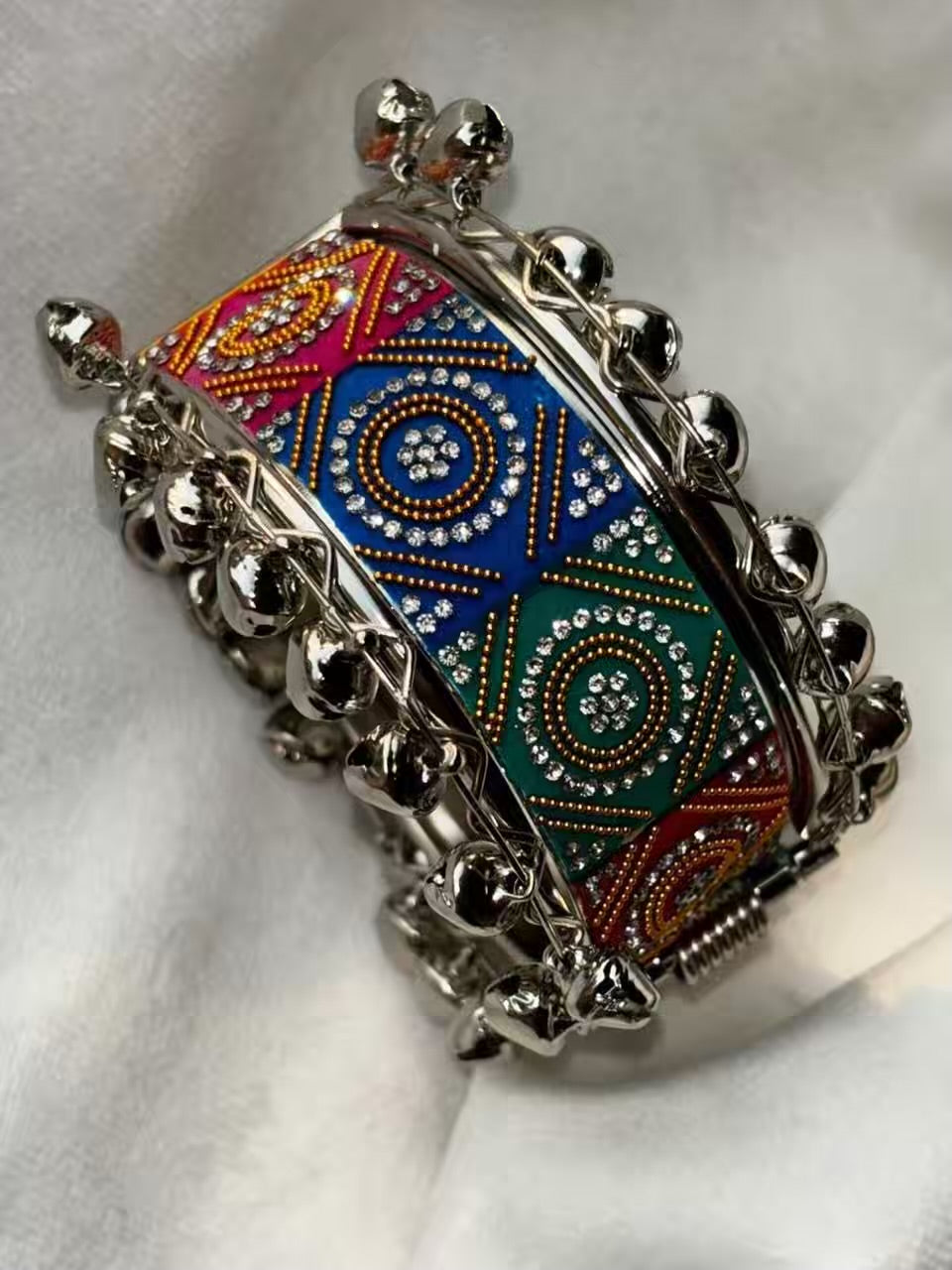 Designer Ghungroo Colourful Bracelet ( Silver )