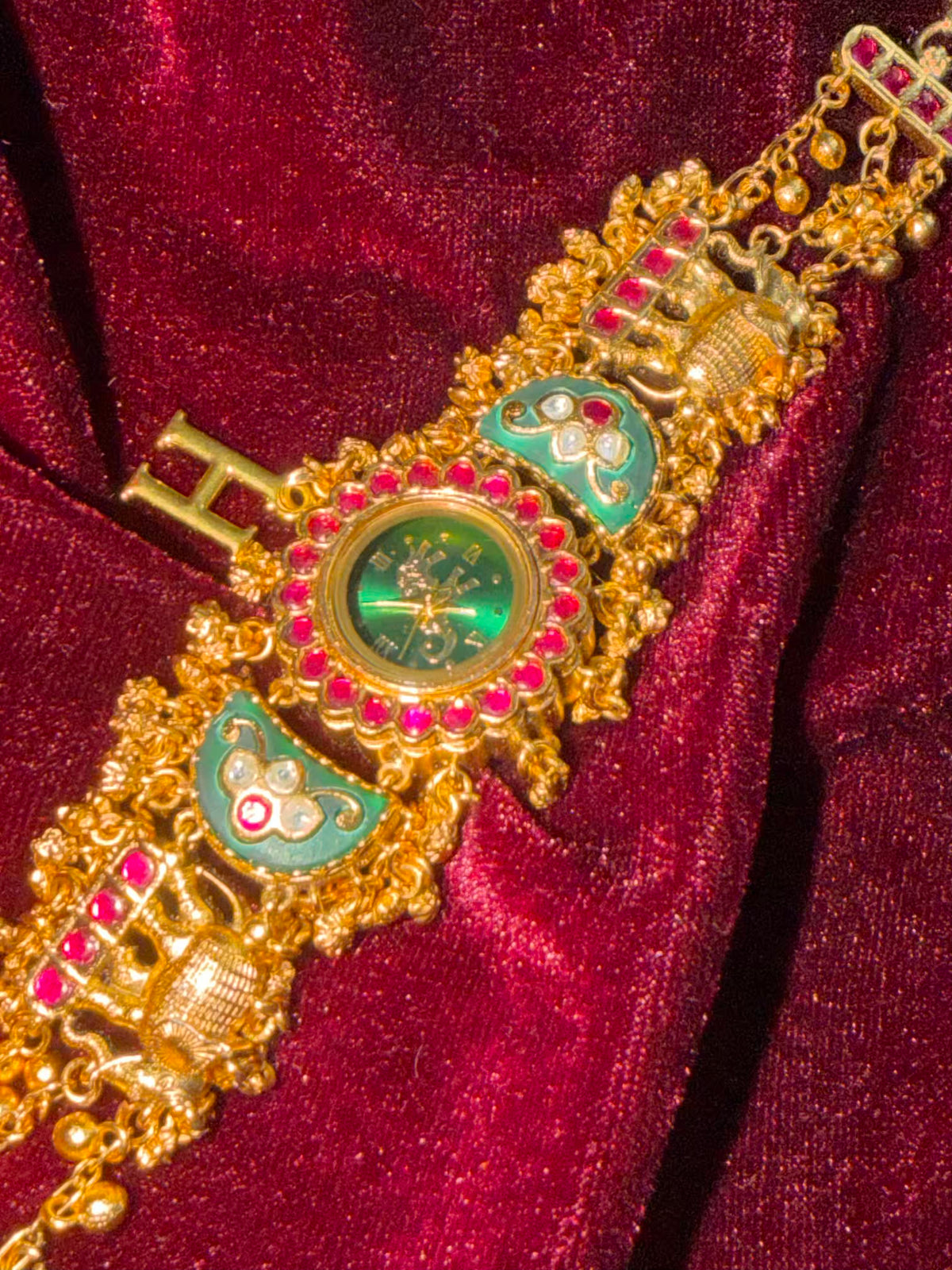 Green Elephant Dial Maharani Watch Design Heritage Bracelet (Customise FREE Initial )