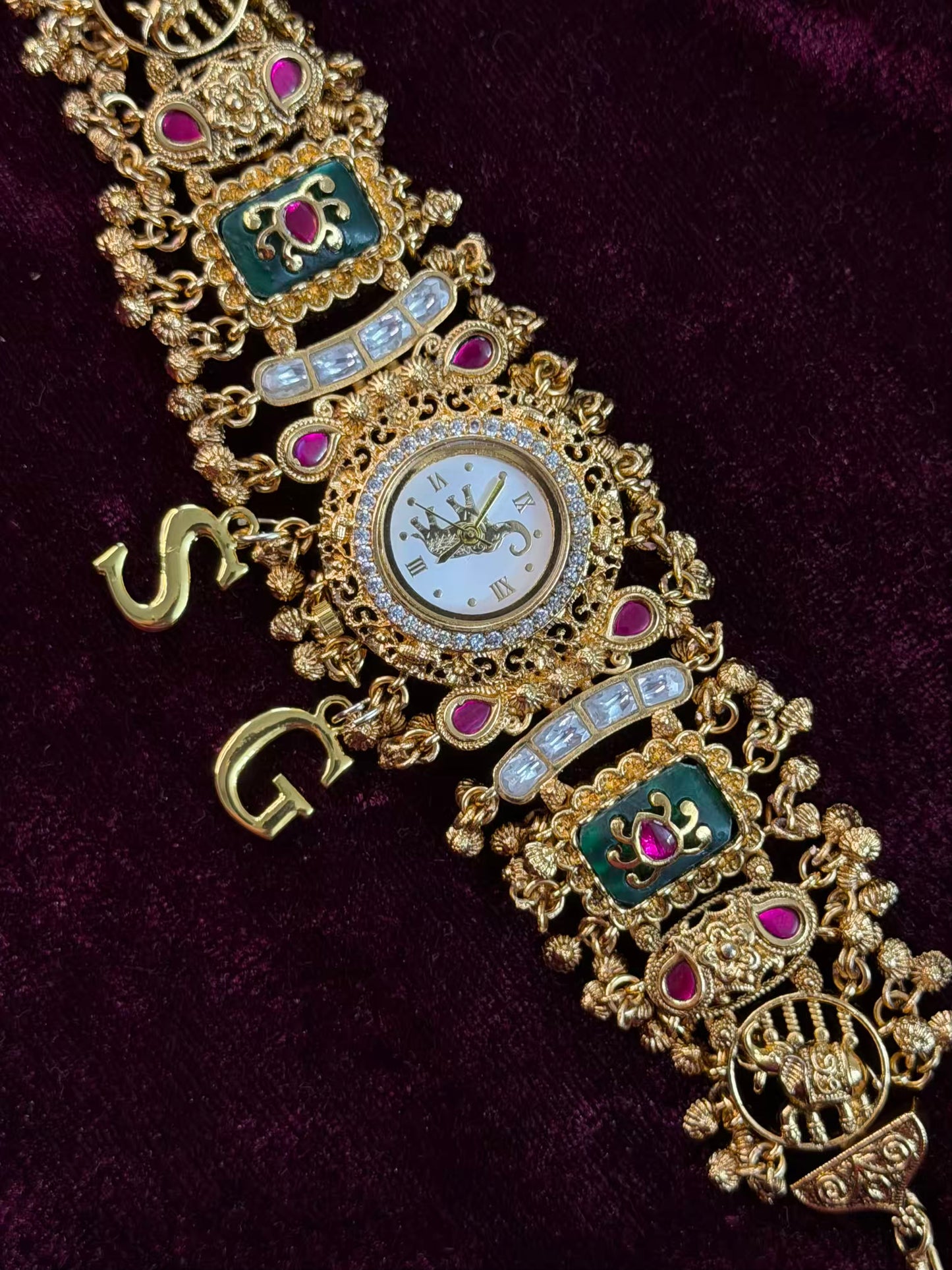 Green Dial Elephant Dial Maharani Watch Design Heritage Bracelet (Customise Initial )