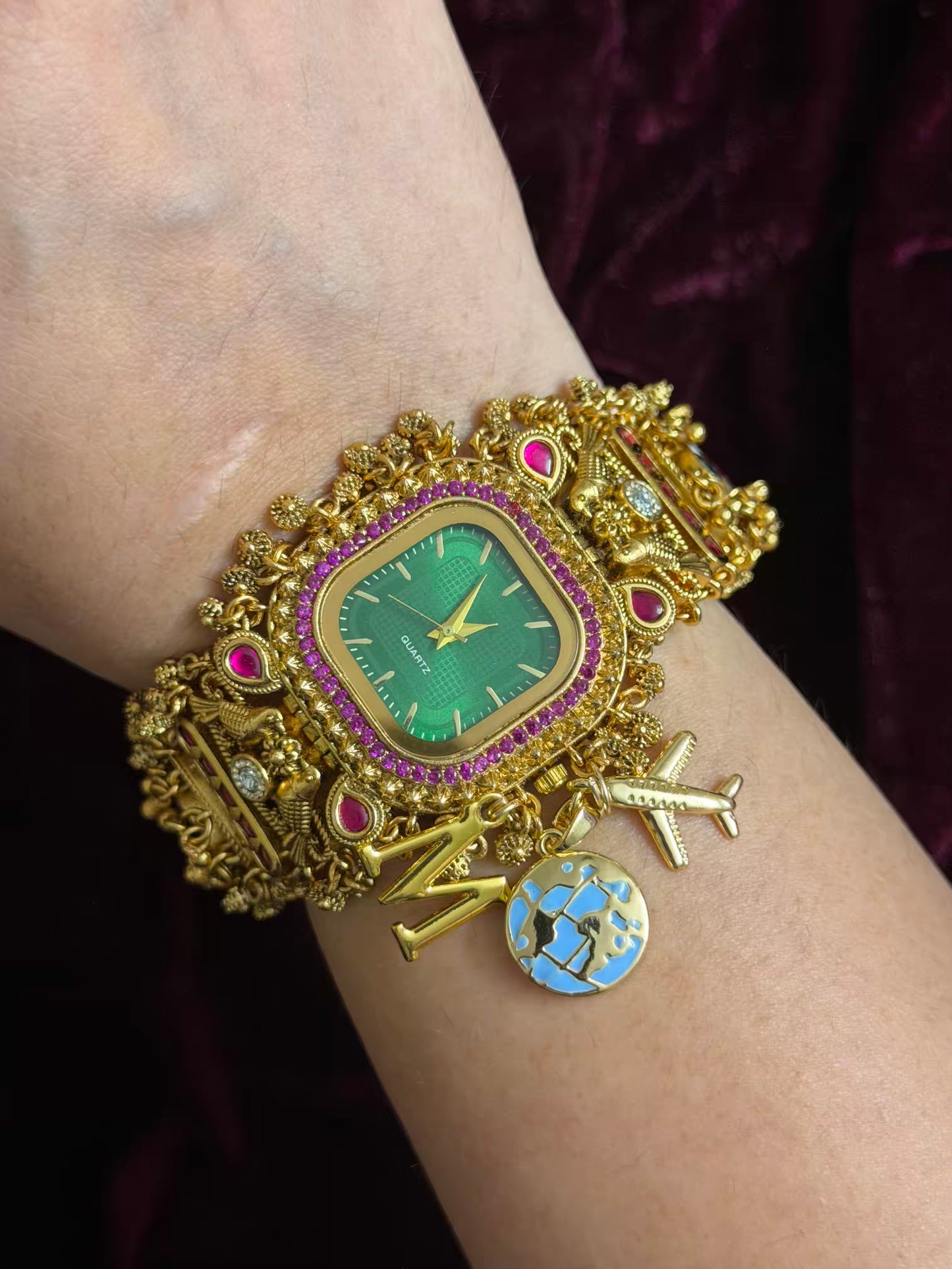 Square Dial Maharani Watch Heritage Bracelet with Charms