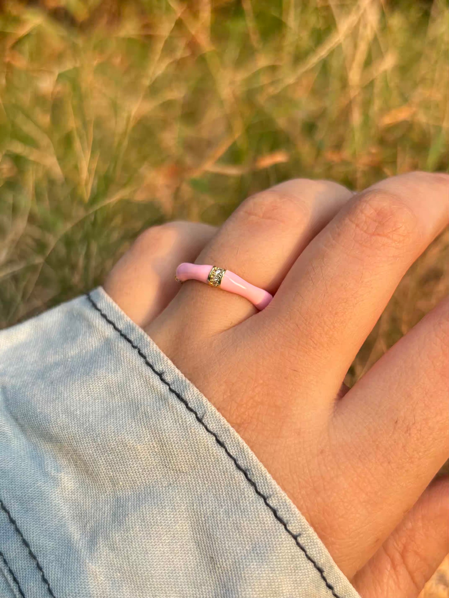Light baby pink Bamboo Band Ring - Adjustable