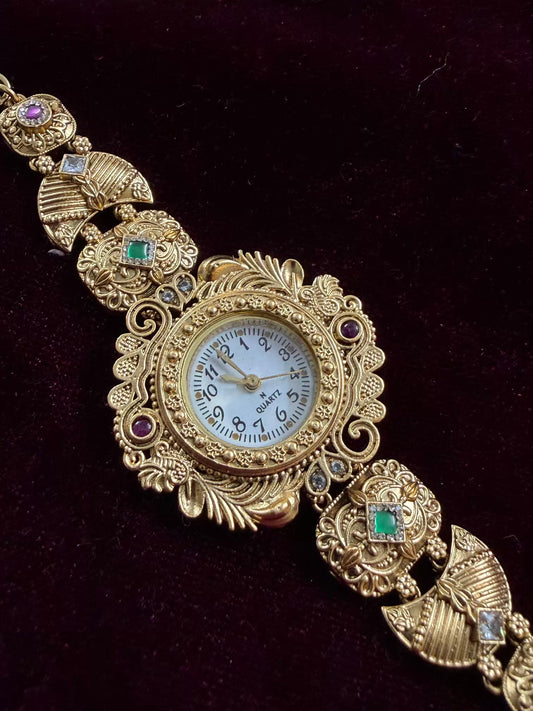 Gold Maharani Kundan Watch Design Heritage Bracelet