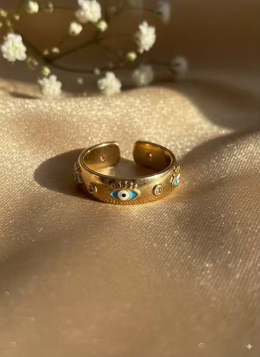 Evil Eye Gold Plated Premium Ring (Adjustable)
