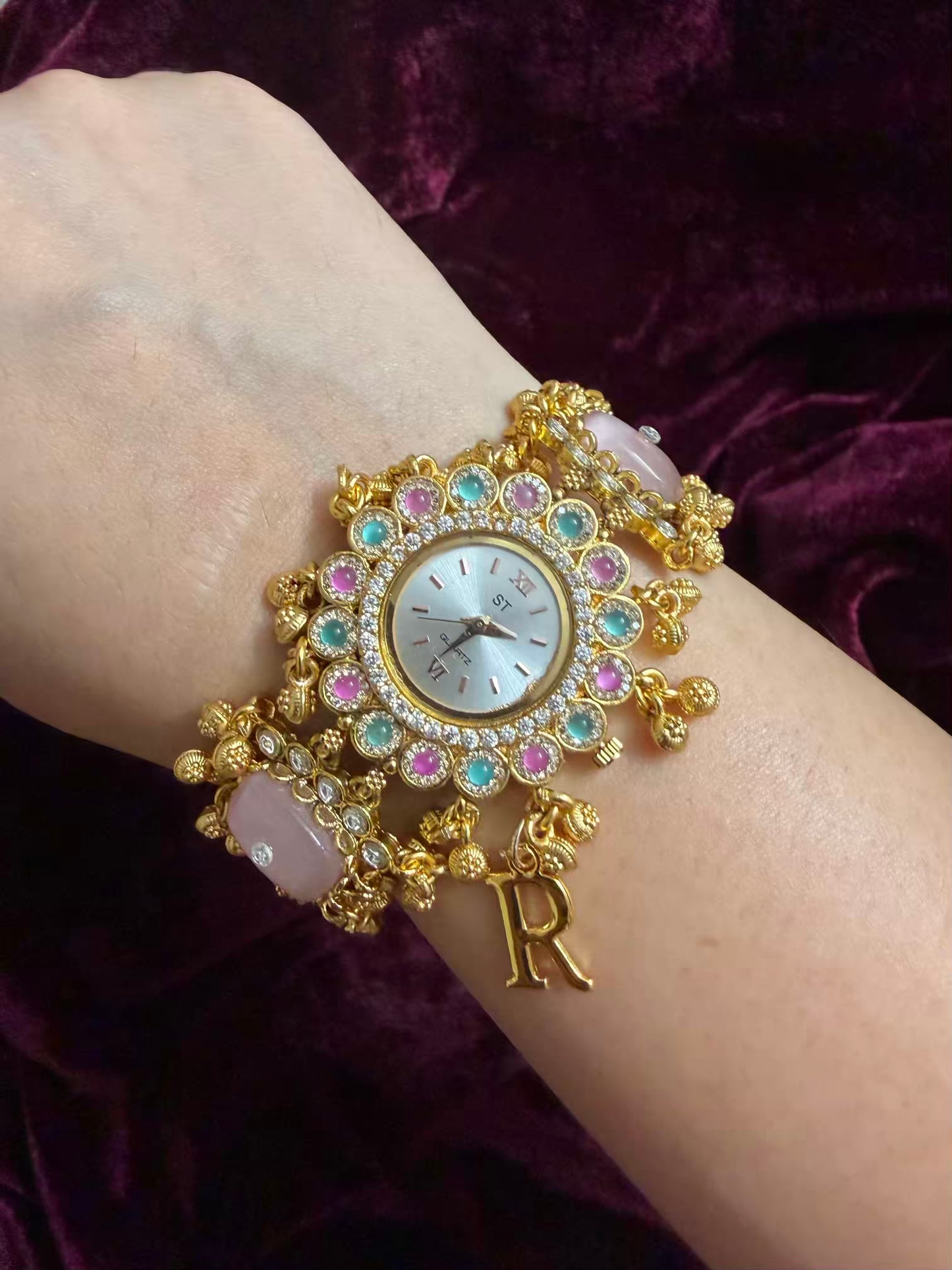 Pink Dial Luxury Watch Rakhi in Premium Swarovski