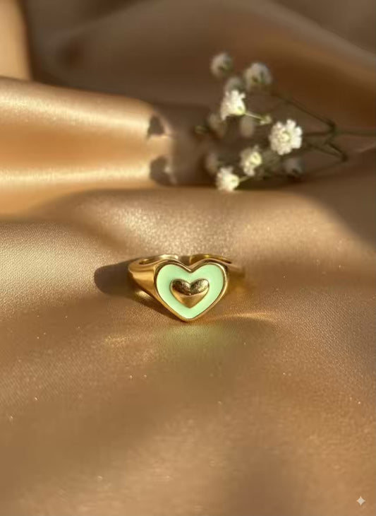 Mint Green Hearts Gold Plated Premium Ring (Adjustable)