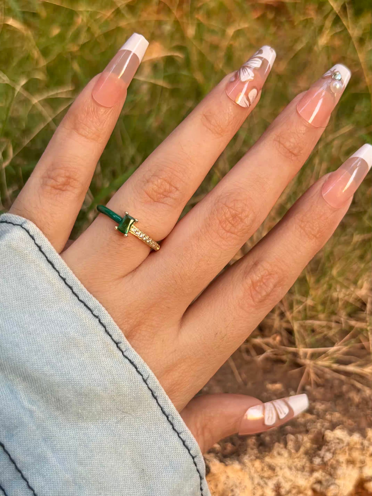 Emerald Green Solitaire Band Ring - Adjustable
