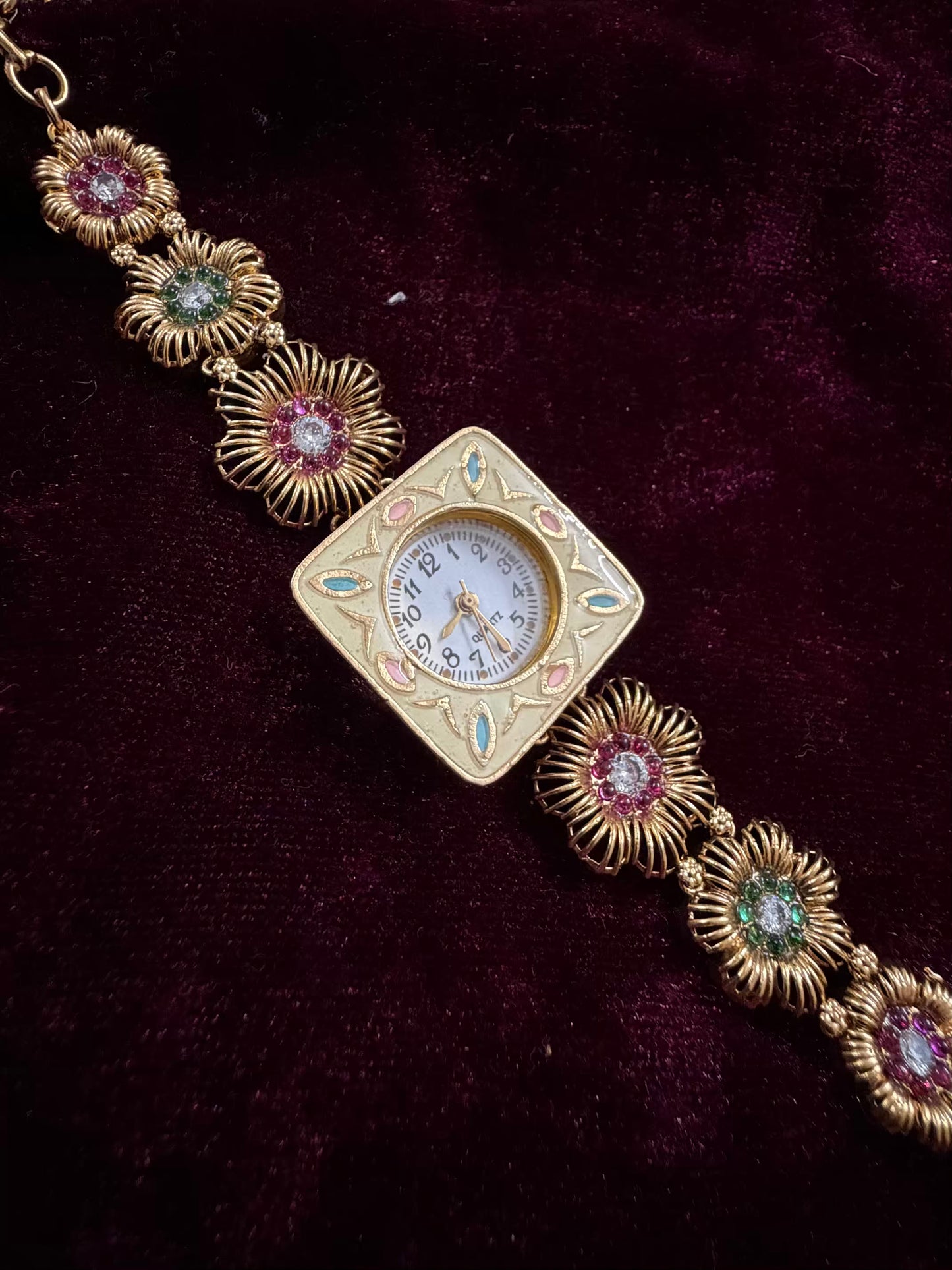 Square Dial Maharani Kundan Watch Design Heritage Bracelet