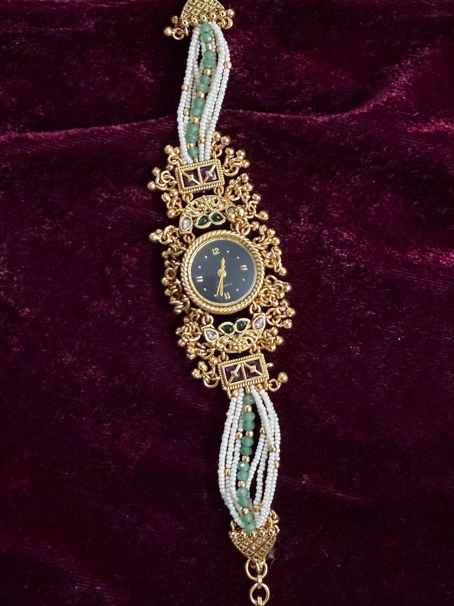 Black Round Dial Gold Maharani Watch Design Heritage Bracelet