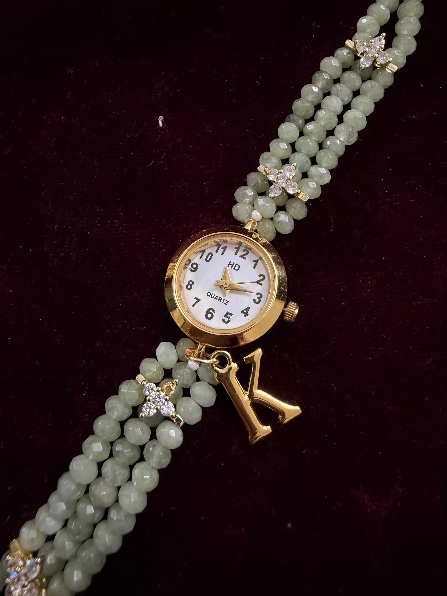 Jade Green Crystal Beaded Affordable Maharani Kundan Watch Design Heritage Bracelet