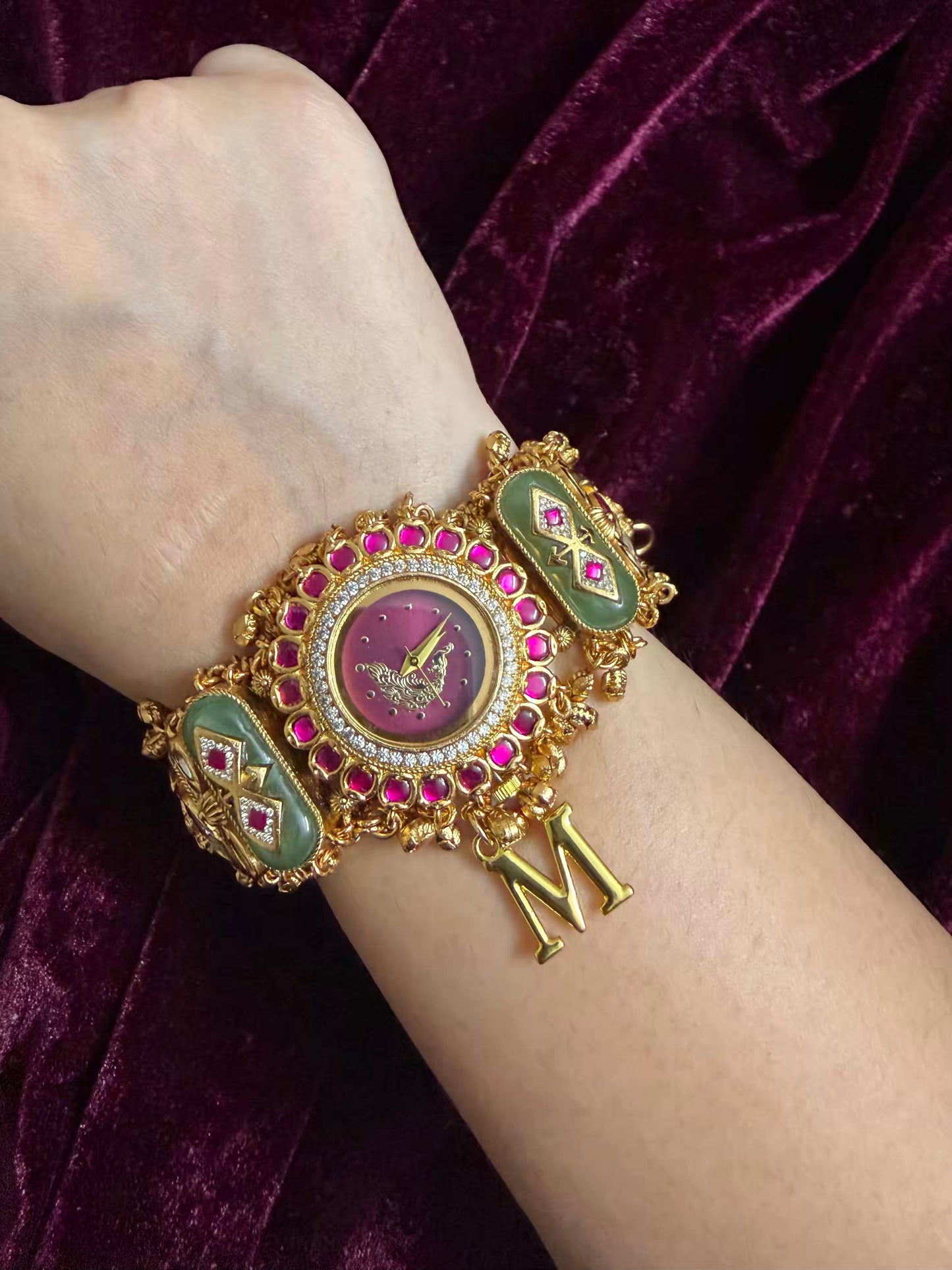 Burgundy Peacock Dial Maharani Watch Design Heritage Bracelet ( Limited Edition )