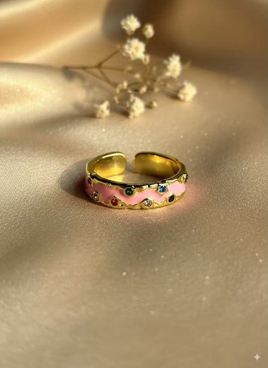 Baby Pink Multi Gold Plated Premium Ring (Adjustable)