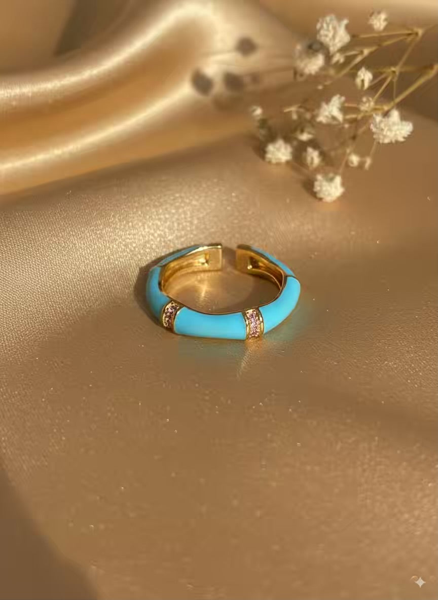 Bamboo Sky Blue  Gold Plated Premium Ring (Adjustable)