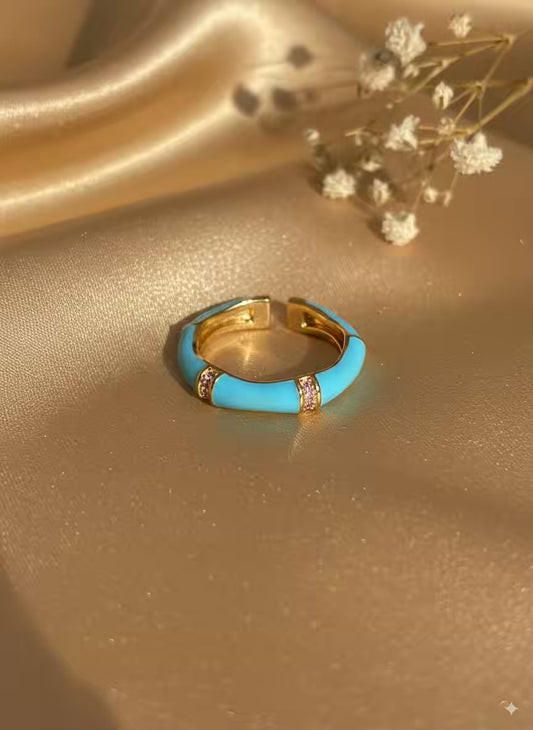 Bamboo Sky Blue  Gold Plated Premium Ring (Adjustable)