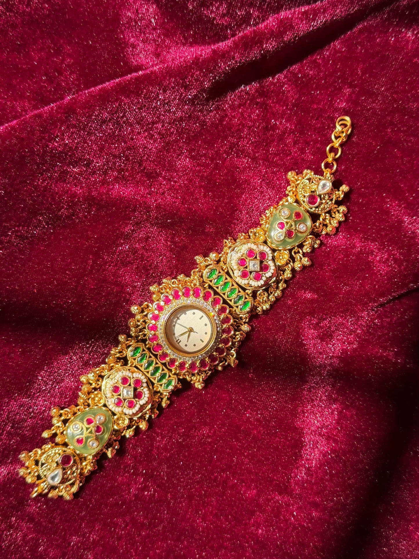 Samaira Rudra Motif Mint Kundan Gold Plated Heritage Maharani Watch ( Partial COD 200₹ )