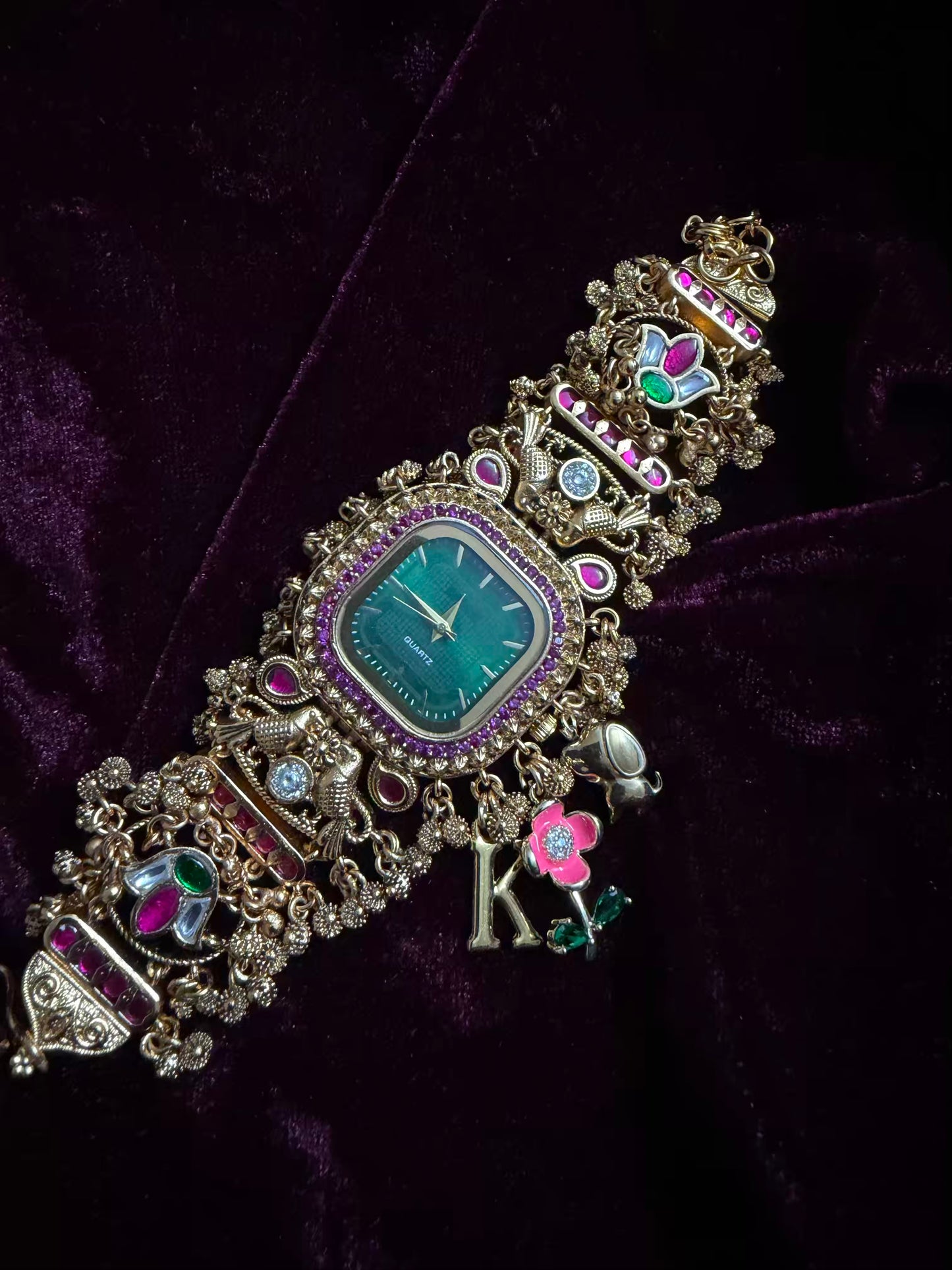 Square Dial Maharani Watch Heritage Bracelet with Charms