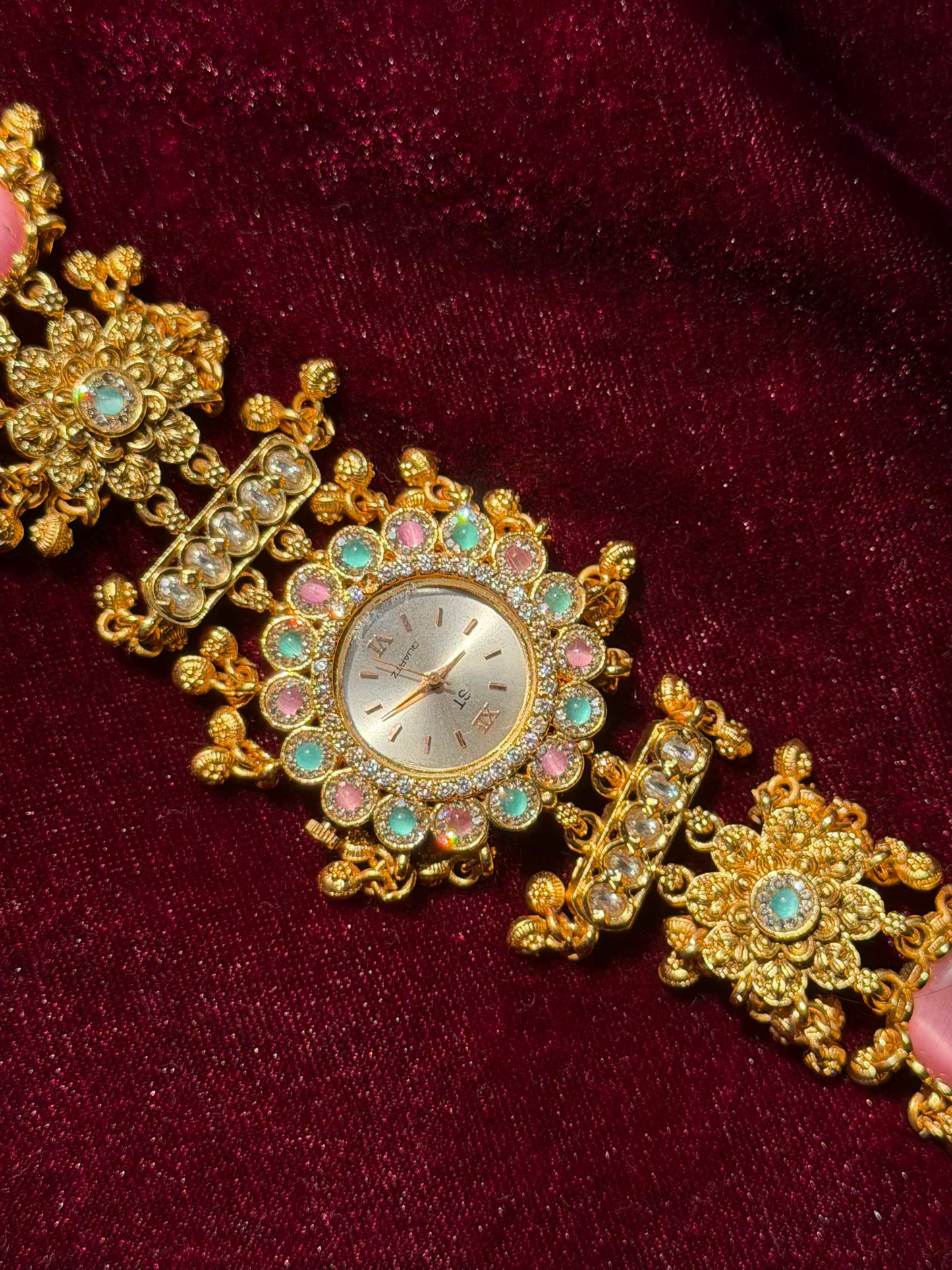 Pink Blue Premium Gold Rajwadi Gold Plated Heritage Maharani Watch