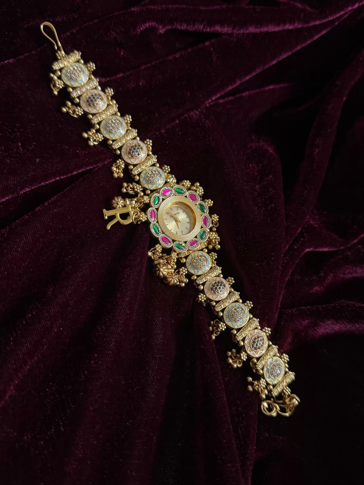 Ghungroo Pink Green Maharani Watch ( Customise Free Initial )( Random side strap colour)