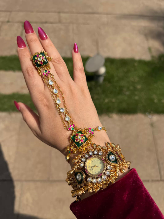 Haathphool + Maharani Watch Design Heritage Bracelet (Combo )