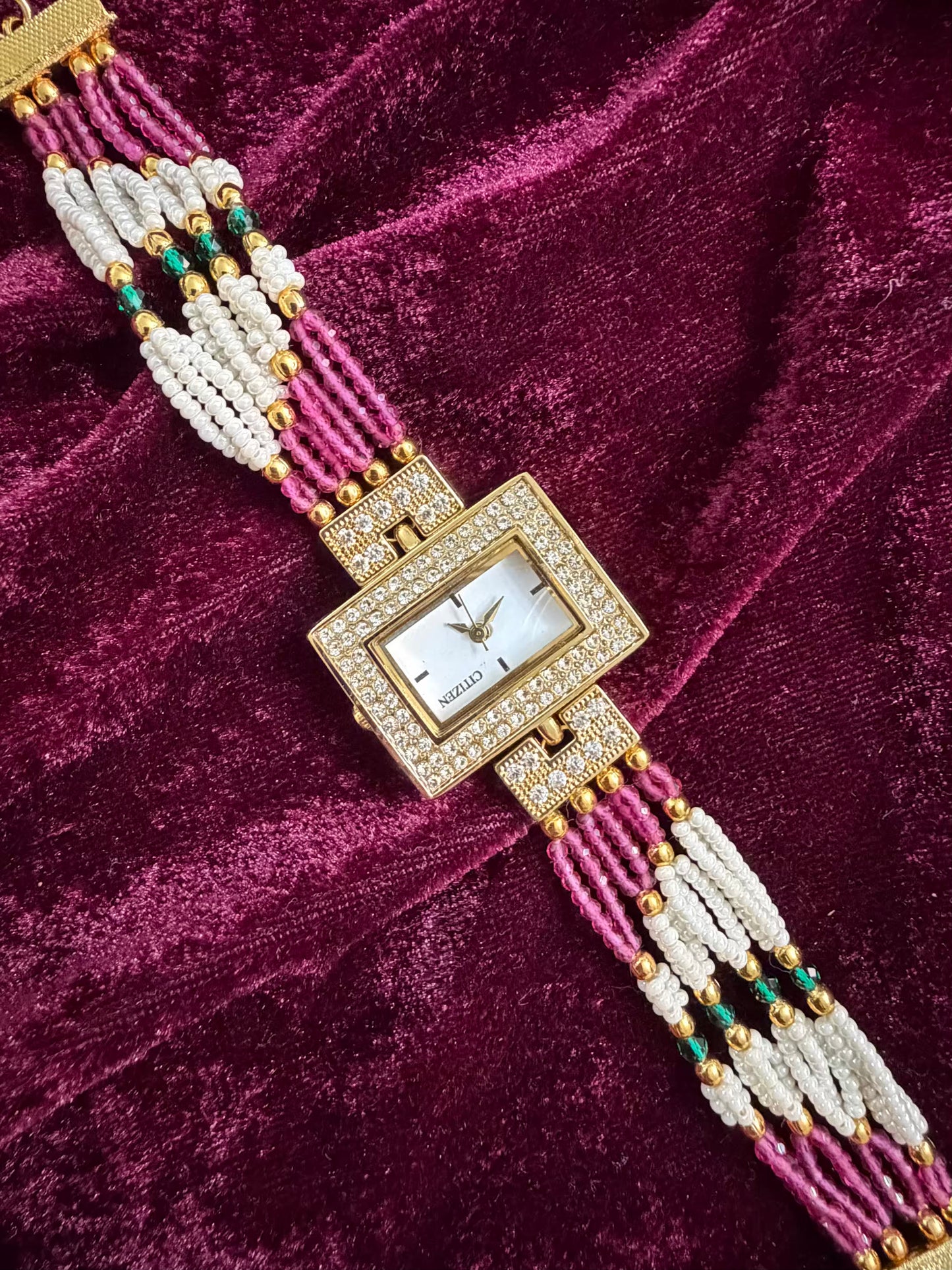 Square Dial Pink Gold Maharani Watch Design Heritage Bracelet