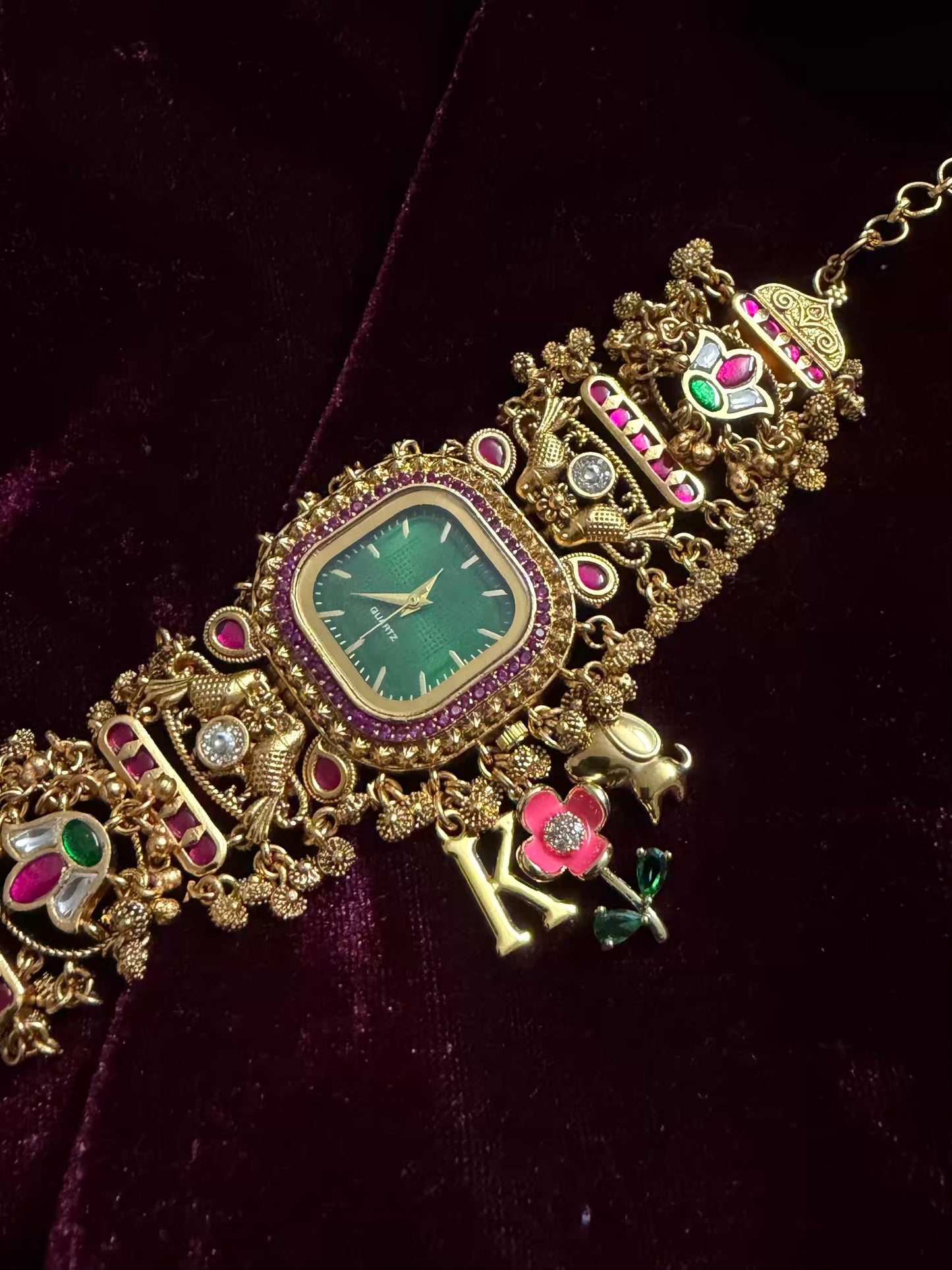 Square Dial Maharani Watch Heritage Bracelet with Charms