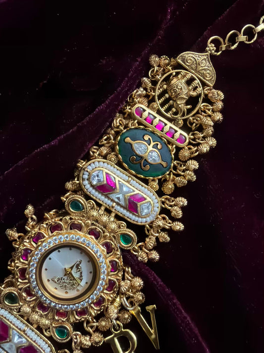 White Peacock Dial  Maharani Kundan Watch Design Heritage Bracelet