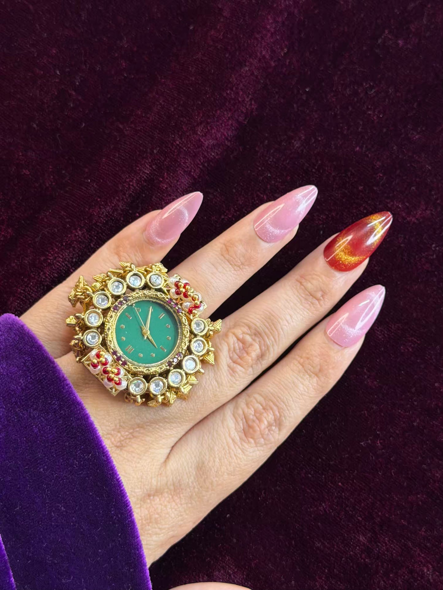 Green Dial Maharani Watch Heritage Ring ( Adjustable)