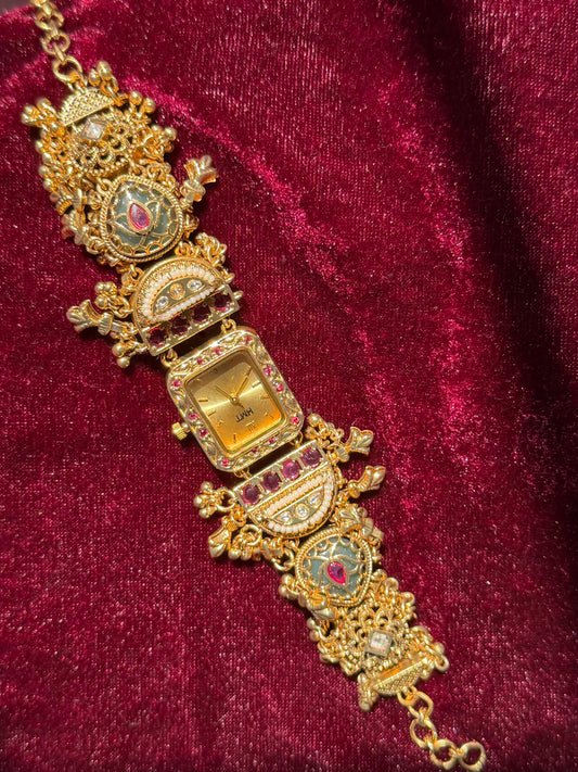Rectangular Gold Rajwadi Gold Plated Heritage Maharani Watch