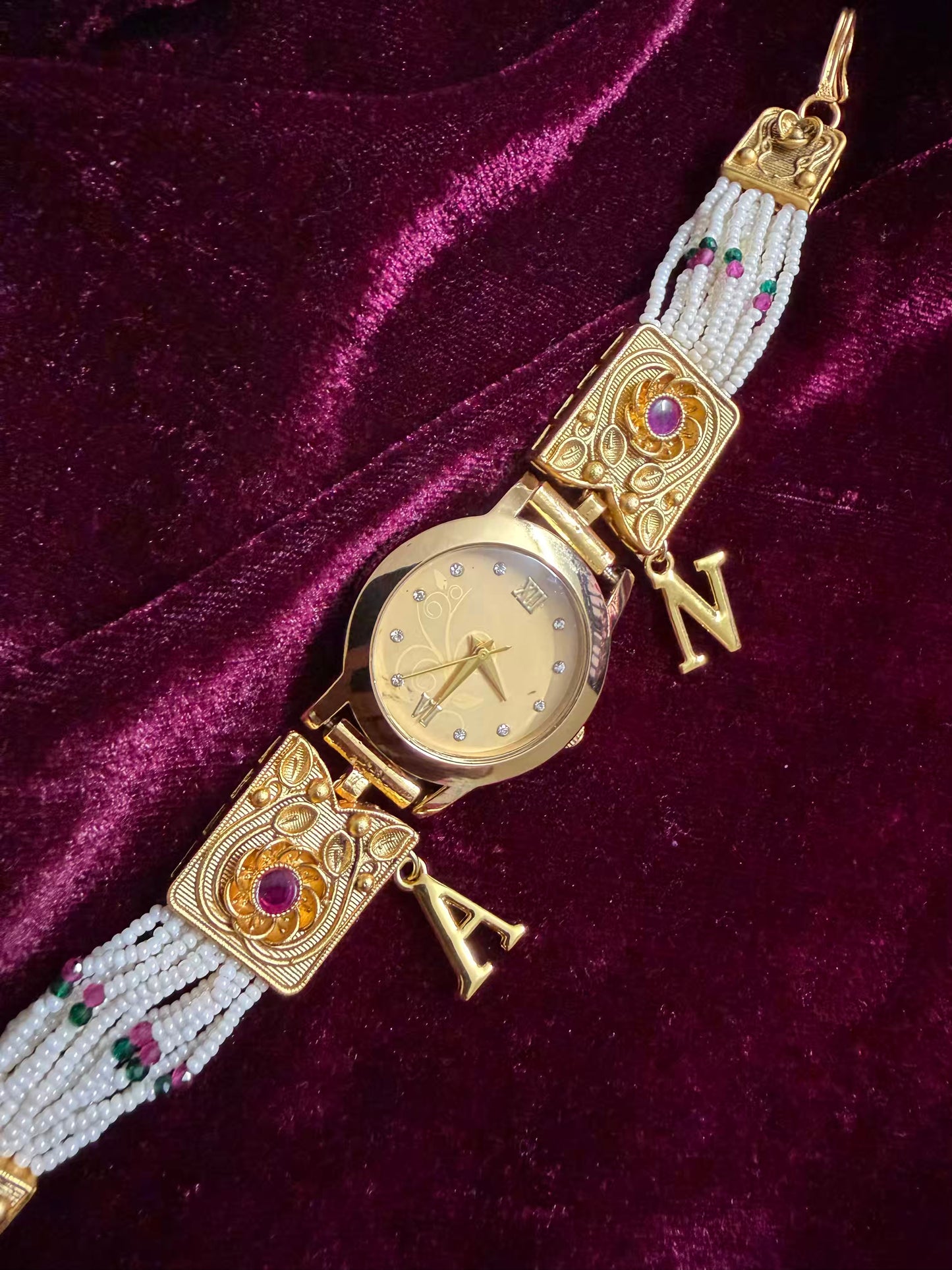 Gold  Dial Pearly Maharani Watch Heritage Bracelet