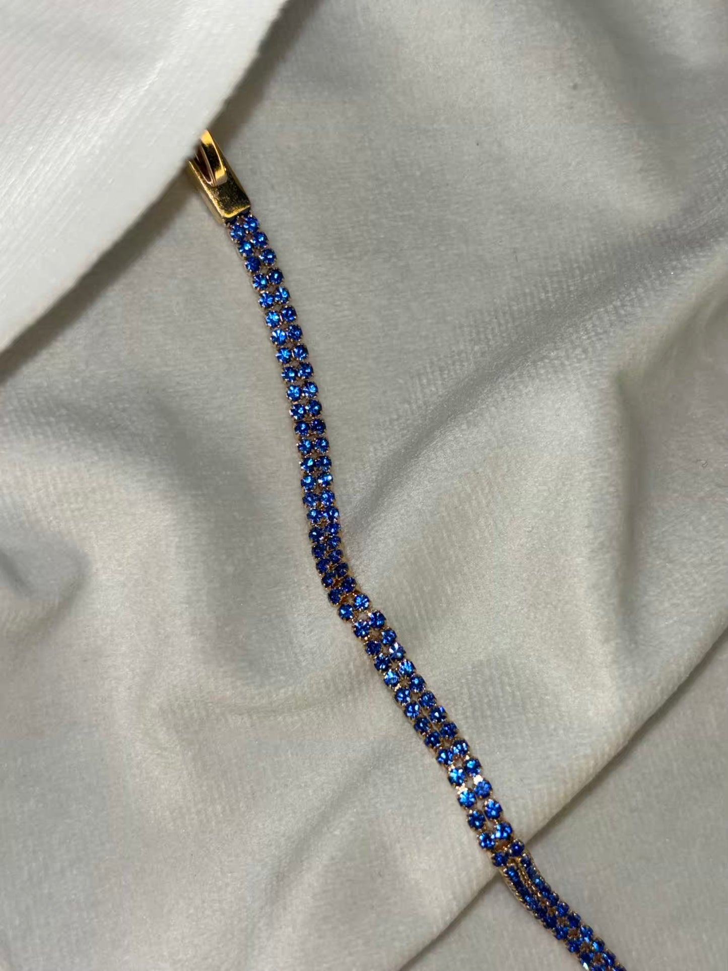 Bright Blue Tennis Bracelet with Loaded Diamonds - Gold Plated