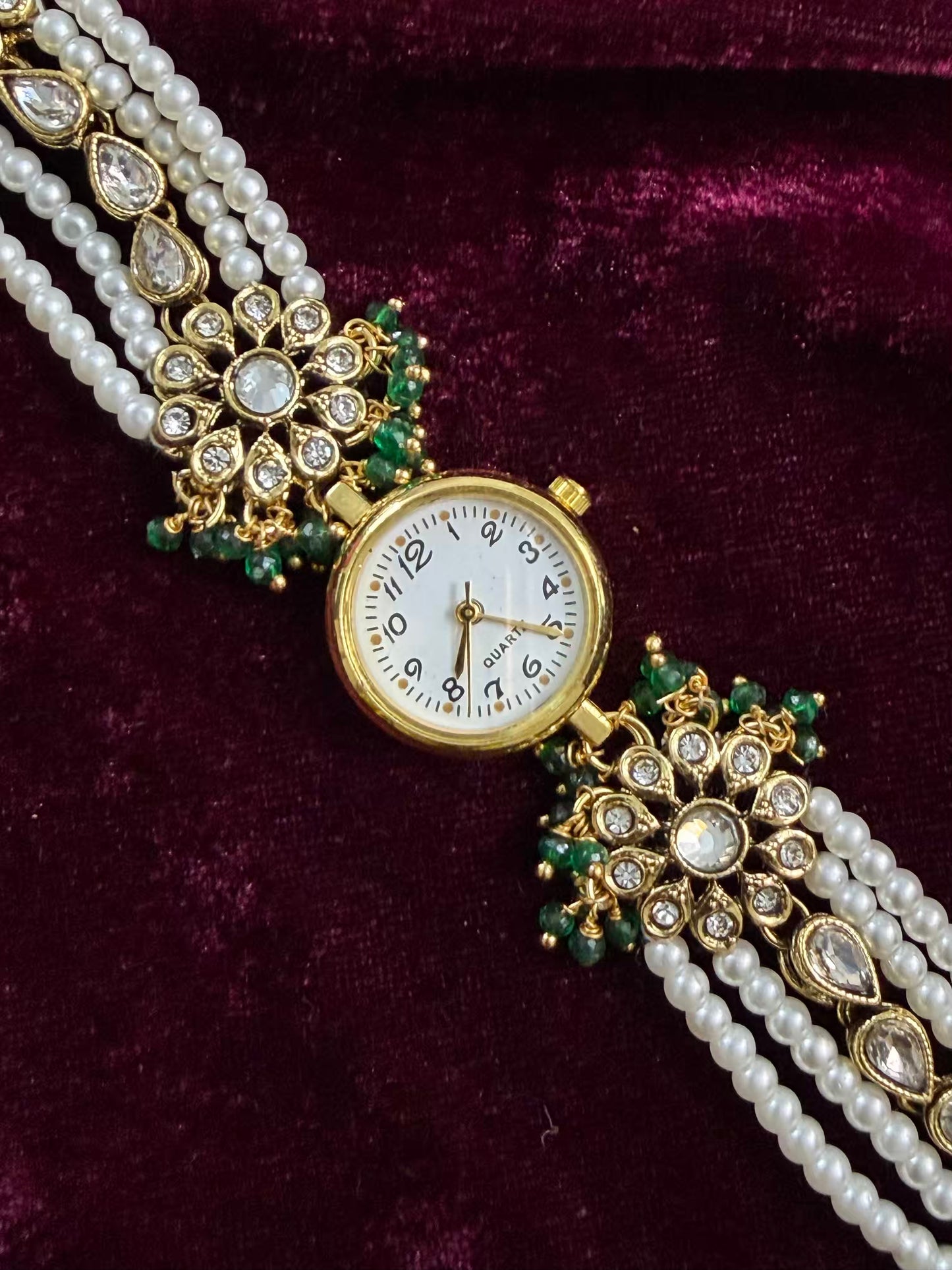 Kundan Green Gold Maharani Watch Design Heritage Bracelet