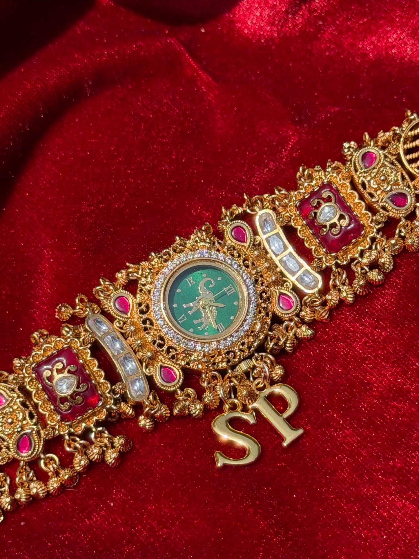 Green Dial Elephant Dial Maharani Watch Design Heritage Bracelet (Customise Initial )