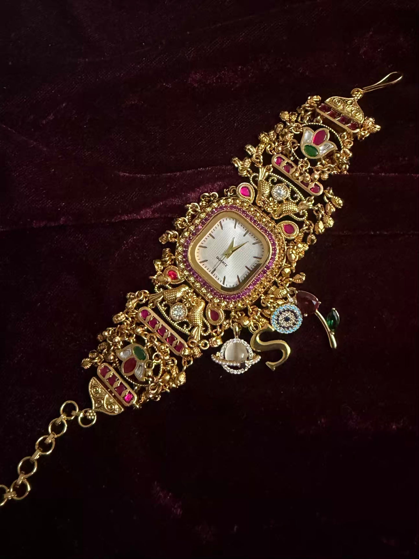 Square Dial Rosy Maharani Watch Design Heritage Bracelet (Customise FREE Initial )