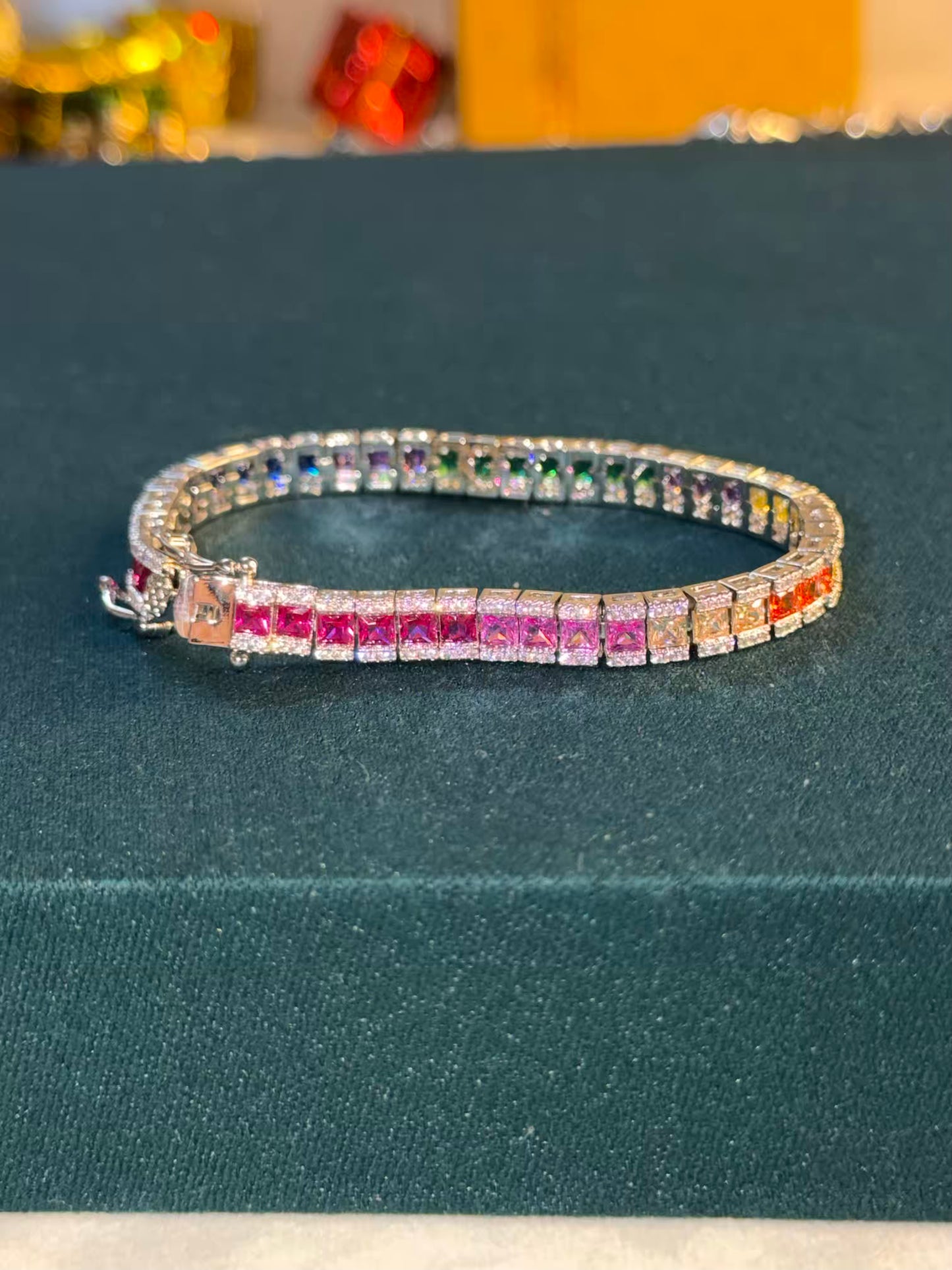 Multicoloured Rainbow Sparkle Premium Rhodium Silver Plated Tennis Bracelet