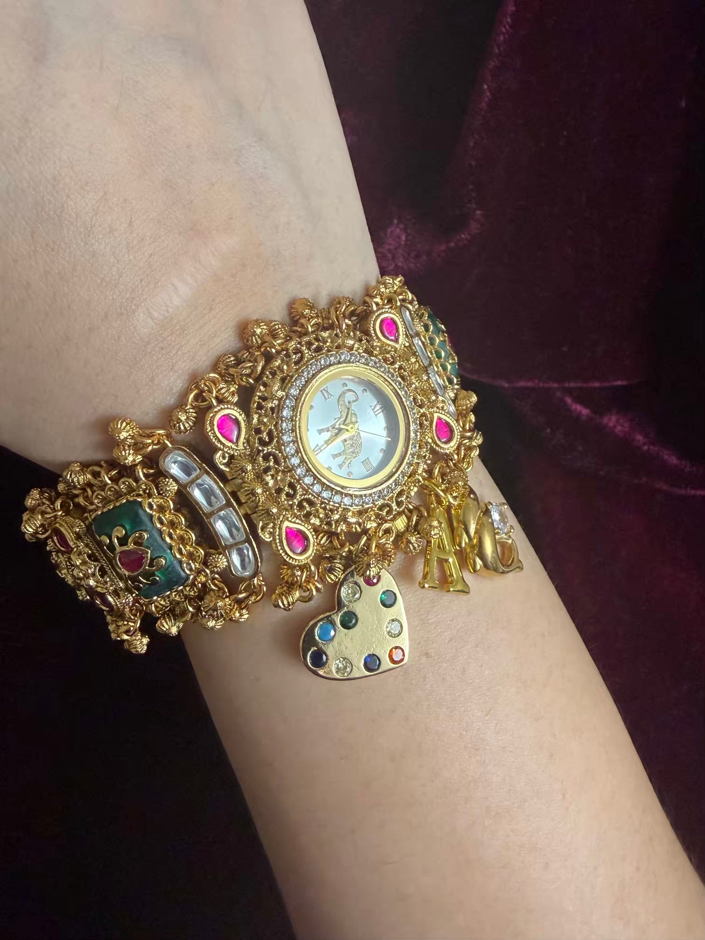 Hearts Elephant Dial Maharani Watch Design Heritage Bracelet (Customise FREE Initial )