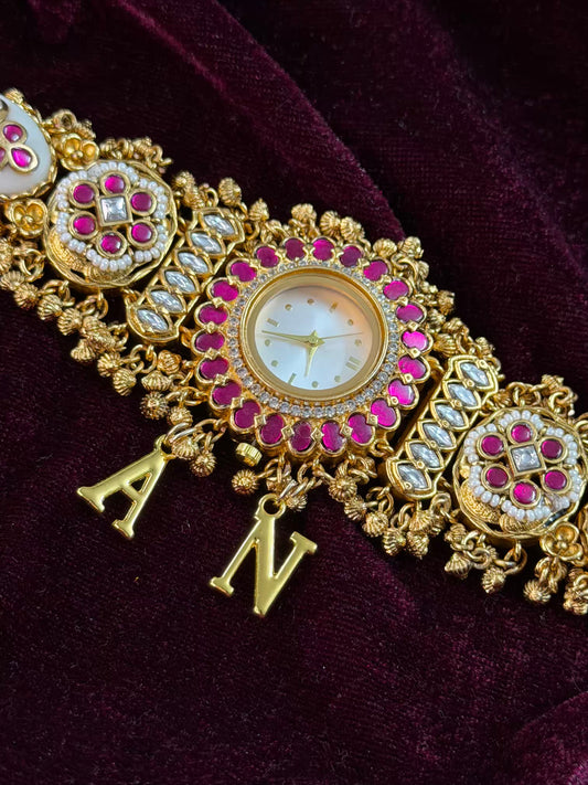 White Creamy  Premium Kundan Heritage Maharani Watch Design Bracelet ( 1 left )