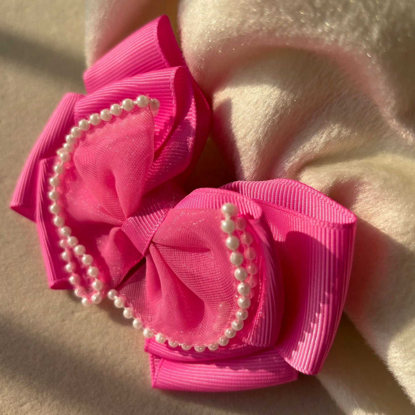 Baby Double Hair Bow Clip For Women - Shocking Pink ( Ribboned And Netted)