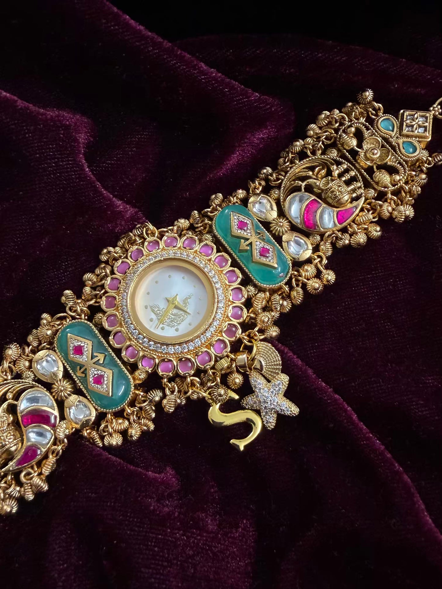 Pink Butterfly Peacock Dial Maharani Watch Heritage Bracelet ( Add your initial FREE )