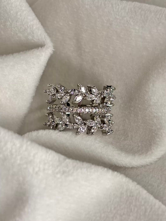 Leaves Band Silver Adjustable Ring