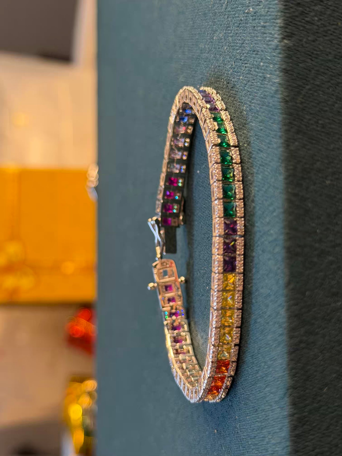 Multicoloured Rainbow Sparkle Premium Rhodium Silver Plated Tennis Bracelet