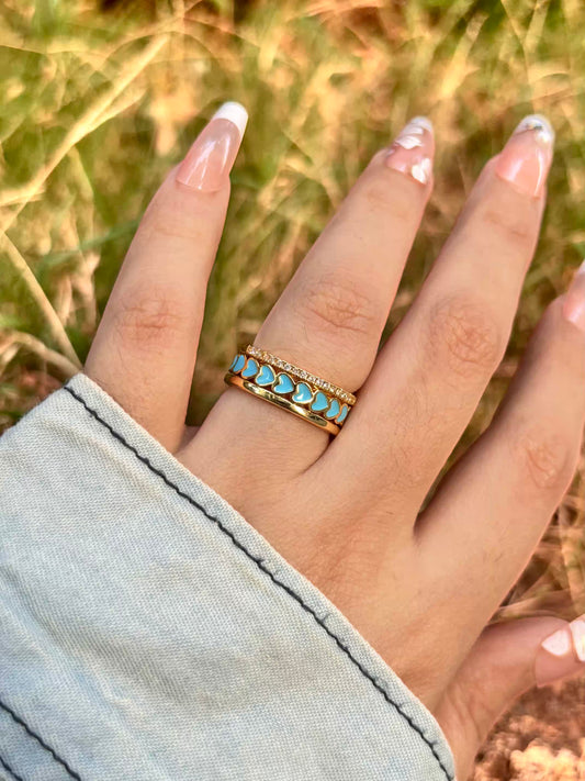 Sky Blue Hearts Band Ring - Adjustable