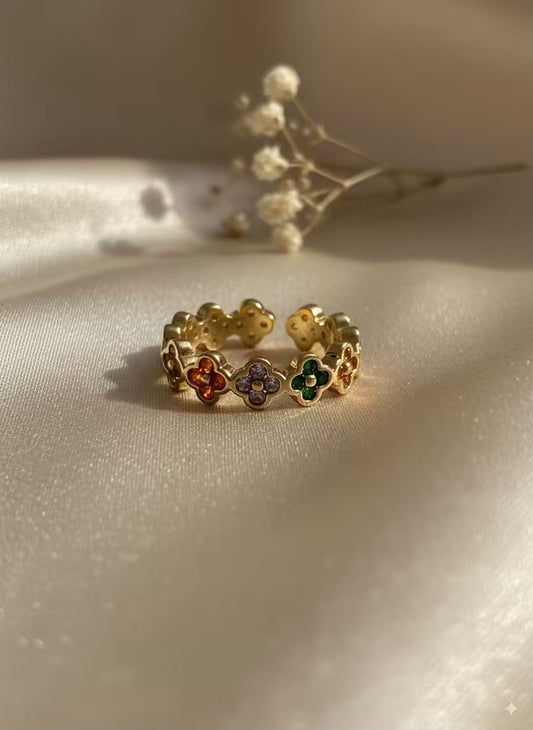 Clover Colourful Gold Plated Premium Ring (Adjustable)